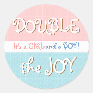 Rond Sticker pour bébé rose et bleu & point Twin Baby
