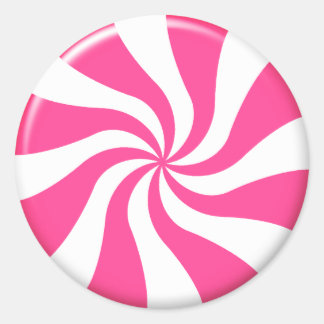 Rond Sticker Pour Bonbons Rose Et Blanc Tourné