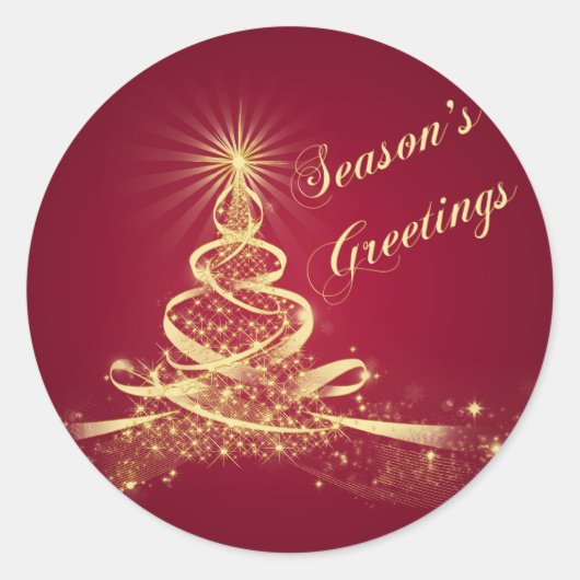 Rond Sticker pour Bonnes Fêtes Red, Gold Lighted Tree (Devant)