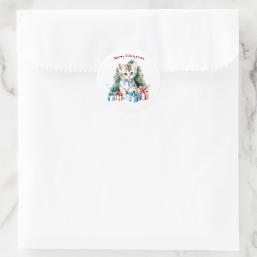 Rond Sticker pour chat de Noël (Sac)