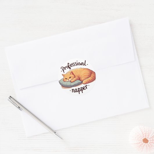 Rond Sticker pour chat Napper Professionnel Chat Ginger (Enveloppe)