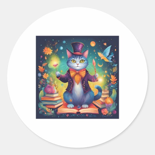 Rond Sticker pour chat Super Cute Wizard (Devant)