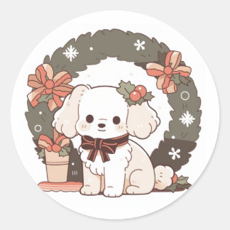 Rond Sticker pour chien de Noël mignon