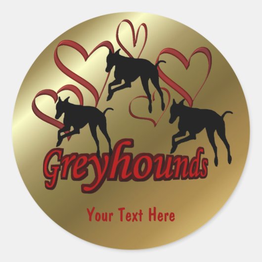 Rond Sticker Pour Chien Greyhounds Et Red Hearts (Devant)