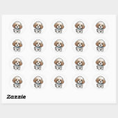 Rond Sticker pour chiot Cavachon adorable : Cute Mixte (Feuille)