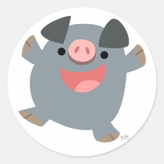 Rond Sticker pour cochon rebondissant au dessin mignon (Devant)