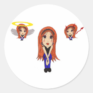 Rond Sticker pour dessin Diable et Angel