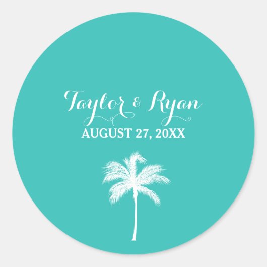 Rond Sticker pour enveloppe de phoque Palm Tree Aqua (Devant)