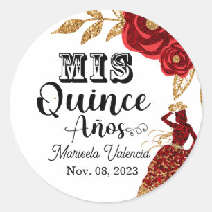 Rond Sticker pour fille Quinceanera Burgundy Gold