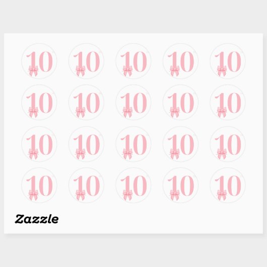 Rond Sticker pour garçon rose 10e anniversaire (Feuille)