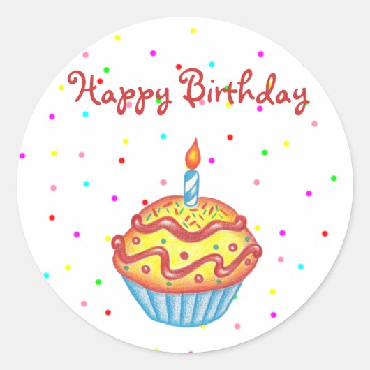 Rond Sticker pour gâteau d'anniversaire heureux (Devant)