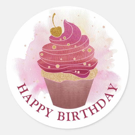 Rond Sticker pour gâteau d'anniversaire heureux (Devant)