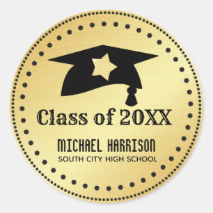 Rond Sticker pour graduation personnalisée en or pour 2