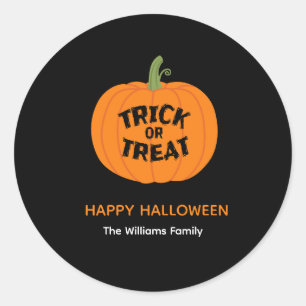 Rond Sticker pour Halloween Citrouille Trick ou Treat