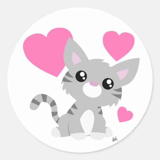 Rond Sticker pour Kitty gris de la Saint-Valentin (Devant)