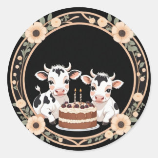 Rond Sticker pour la fête d'anniversaire de la vache tr
