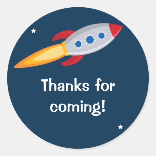 Rond Sticker pour la fête d'anniversaire de Rocket Ship (Devant)