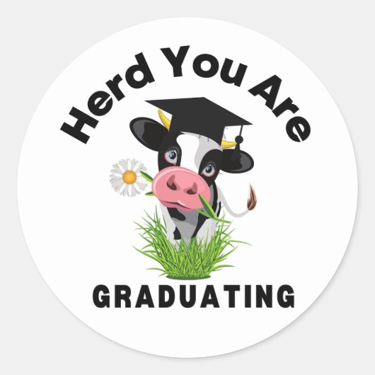 Rond Sticker pour la graduation de vache drôle (Devant)