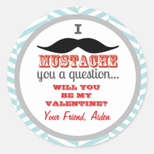 Rond Sticker pour la Saint-Valentin des enfants Mustach (Devant)