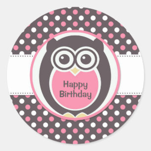 Rond Sticker pour l'anniversaire de la Chouette à point