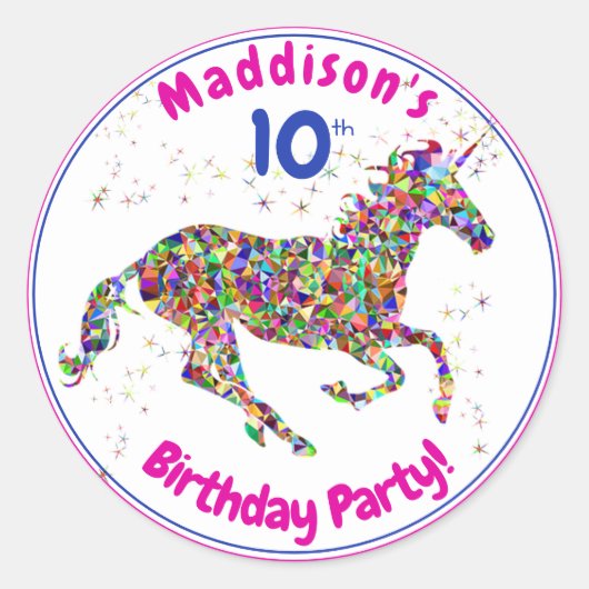 Rond Sticker pour l'anniversaire de la licorne (Devant)