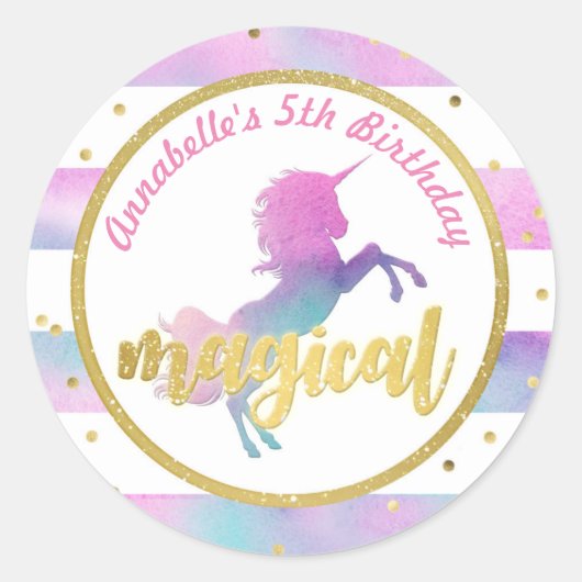 Rond Sticker pour l'anniversaire de la licorne | Partie (Devant)