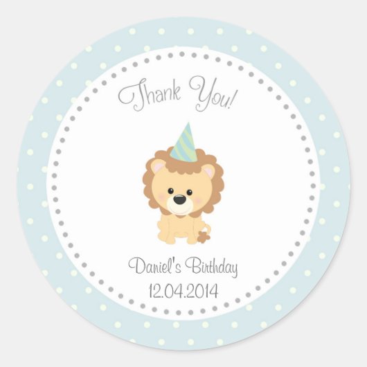 Rond Sticker pour l'anniversaire du lion mignon (Devant)