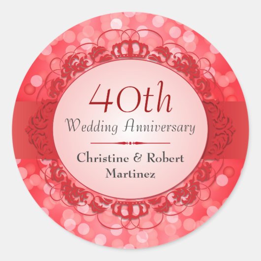 Rond Sticker pour le 40e anniversaire de Ruby Red Bokeh (Devant)