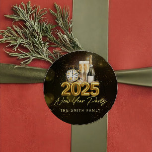 Rond Sticker pour le Nouvel An 2025 au Champagne d'or