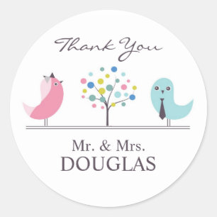 Rond Sticker pour Mariage de Merci et Oiseaux de chambr