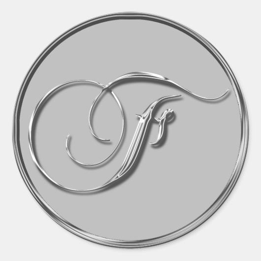 Rond Sticker pour Mariage Formel Argent Monogramme F (Devant)