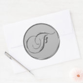 Rond Sticker pour Mariage Formel Argent Monogramme F (Enveloppe)