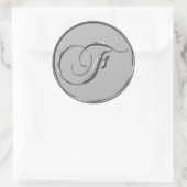 Rond Sticker pour Mariage Formel Argent Monogramme F (Sac)