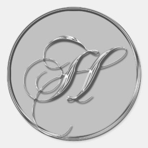 Rond Sticker pour Mariage officiel en argent Monogramme