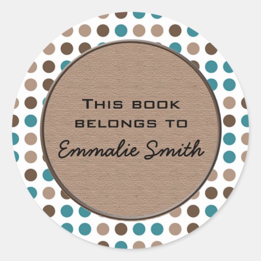 Rond Sticker pour nom de livre de points Polka Brown tu (Devant)