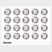 Rond Sticker pour nom de monogramme rose Zebra et Candy (Feuille)