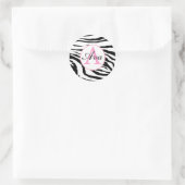 Rond Sticker pour nom de monogramme rose Zebra et Candy (Sac)