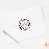 Rond Sticker pour nom de monogramme rose Zebra et Candy (Enveloppe)