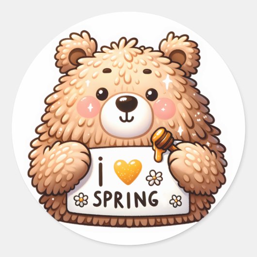 Rond Sticker pour ours mignon au printemps (Devant)