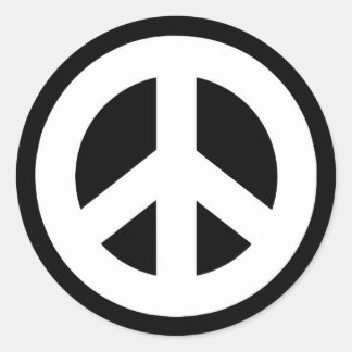Rond Sticker pour panneau de Paix - Blanc sur Noir