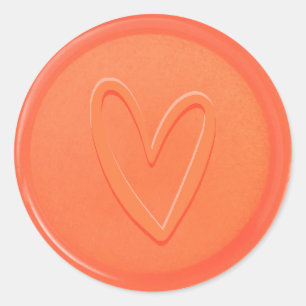 Rond Sticker pour sceau de cire orange coeur d'amour
