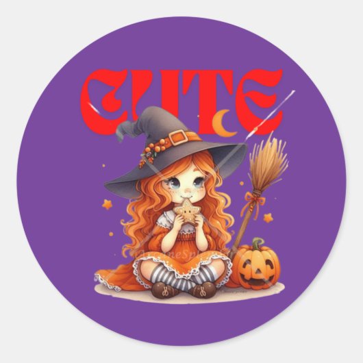 Rond Sticker pour sorcière Halloween mignon (Devant)