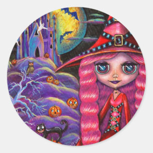 Rond Sticker pour sorcière Halloween rose