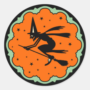 Rond Sticker pour sorcière Halloween vintage