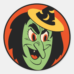 Rond Sticker pour sorcière Halloween vintage