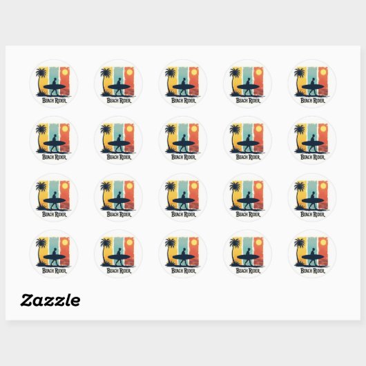 Rond Sticker pour Surf Tropical 🏄 ‍ ♂️ Rétro (Feuille)