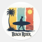 Rond Sticker pour Surf Tropical 🏄 ‍ ♂️ Rétro (Devant)