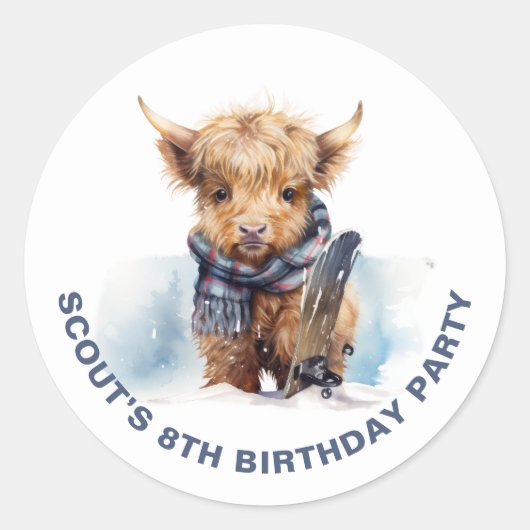 Rond Sticker pour vaches Highland Snowboard personnalis (Devant)