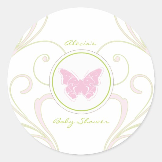 Rond Sticker préféré Baby shower papillon rose (Devant)