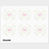 Rond Sticker préféré Baby shower papillon rose (Feuille)